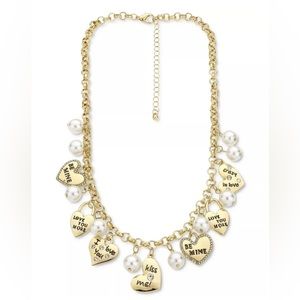 HOLIDAY LANE Gold-Tone Pavé Valentine Heart & Imitation Pearl Statement Necklace